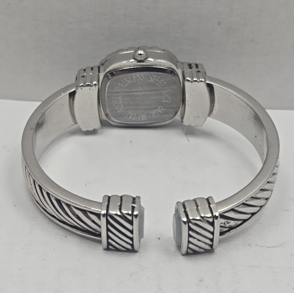 Womens Faux Jewel Watch Two Tone Hidden Dial Flip Top Bracelet Cuff New Battery - Picture 8 of 11